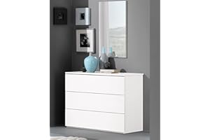 Arredo Stock Comò cassettiera con tre cassetti bianco fiammato rifinito effetto naturale con venature a vista, 105x45x75 cm