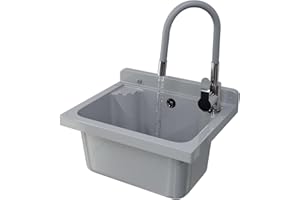 Évier Extérieur Buanderie - Évier lavoir Buanderie + Robinet - Lavabo extérieur avec Siphon en Polypropylène pour Distributeur de Garage, Cave et Buanderie - 42x34 cm - Gris - GRANITAN