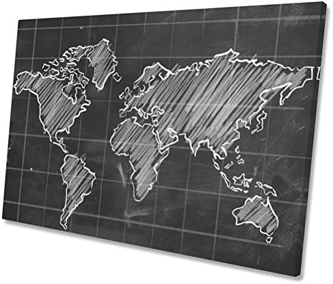 World Map Chalk Board CANVAS WALL ART Framed Print 30 x 20 inch