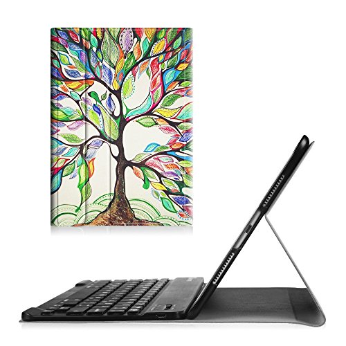 Fintie iPad Air 2 Bluetooth Tastatur Hülle Keybord Case - Ultradünn leicht SmartShell Ständer Schutzhülle mit magnetisch abnehmbar drahtloser Deutsche Bluetooth Tastatur für Apple iPad Air 2 / iPad 6, Liebesbaum
