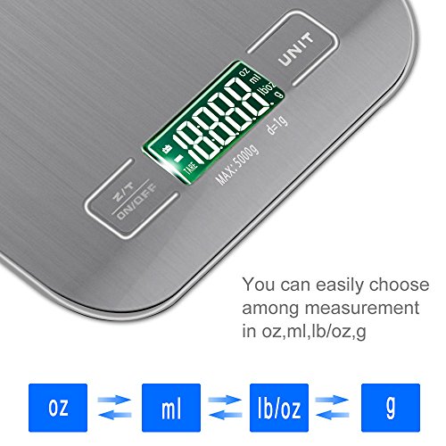VersionTech Edelstahl Optik Multifunktionelle Digitale Küchenwaage Haushaltswaage mit Hoher Präzision bis zu 1g Maximalgewicht 5kg – Grau - 2