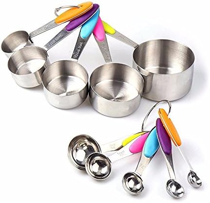 Measuring Cup Measuring Spoon Set, Set of 10 Stainless Steel Kitchen Cooking Baking Measuring Cups Measuring Spoon with Silicone Handle