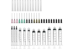 AGEMORE 12 Pack - 1ml, 3ml, 5ml, 10ml Syringes each 3pcs with 14Ga, 16Ga, 18Ga and 20Ga Blunt Tip Needles and Storage Caps(Luer Lock)