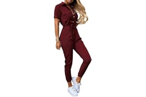 ORANDESIGNE Femmes Combinaison Ete Jumpsuit Col V Manche Courte Taille Haute Casual Combishort Été Long Pantalon Romper Mode Jumpsuit D'été Chic Élégant Slim Pantalon