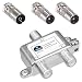 Produktbild HB-DIGITAL SAT - BK - UKW - Verteiler 2-fach Splitter (2-Wege)  5-2400 MHz  digital & analog - tauglich  voll geschirmt  mit Spannungsdurchlass  SAT DVB-S DVB-S2 FM UKW Kabelfernsehen DVB-C inkl. Antennen und Kabel IEC Adapter