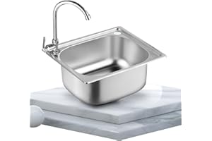 TAIYANYU Petit Évier De Cuisine, Bol Unique Évier En Acier Inoxydable Camping-car RV Pour Installation Encastrée Et Encastrée Égouttoir Réversible Avec Des Clips De Tuyaux D'évacuation