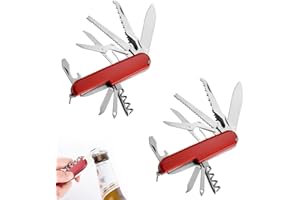 NHQZ Couteau Multifonction Poche Suisse, Léger, Multitool 11 Fonctions, Tire Bouchon, Grand Lame, Ouvre Boîte (Rouge)