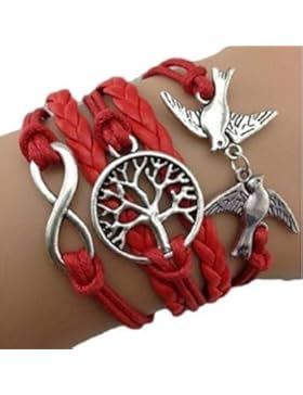 Armband Unendlichkeit Tauben Infinity Baum des Lebens rot Karma
