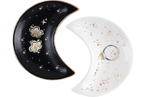 SCOUTTEEMO 2 Pcs Trinket Dish Moon Tray Crystal Holder And Display Moon Jewelry Tray Decorative Ceramic Ring Tray Holder Funny Gifts for Women Friends Birthday Wedding Engagement Bride Bridal Shower