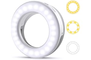 ORIA Selfie Light Ring, Ricaricabile Luce Dell'Anello Selfie, Anello Luce Selfie con Clip di Regolazione, Luce LED con 3 Livelli di Luminosità per Telefoni -1Pc, Bianca