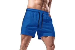Lehmanlin Men's Running Shorts with Pockets 5 Inch Bodybuilding Cotton Shorts