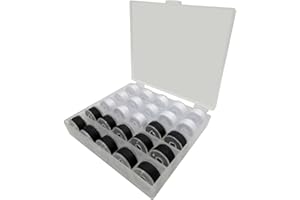 HWX MEDIA Sewing Thread, Sewing Accessories, Thread for Sewing Machine, Bobbins for Sewing Machine with Storage Case Box, 25pcs Black and White Sewing Bobbins