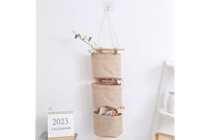 Nicoone Portaoggetti da Appendere,Portatutto con 3 Scomparti,Tasche Portaoggetti Lino Cotone da Appendere per Casa e Ufficio