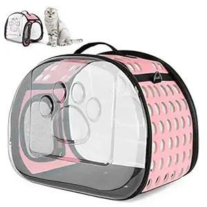 AVAFORT Soft-Side Cat Dog Carrier, Collapsible Clear Tote for Small Animals?Airline Approved Transparent Pet Carrier Bag, Breathable Portable Traveling Camping Hiking Outdoor Bags