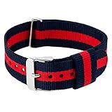 RE:CRON Herren Uhrenarmband Nylon mit Edelstahl Schnalle 20 mm breit kompatibel mit Daniel Wellington Uhren - dunkelblau rot