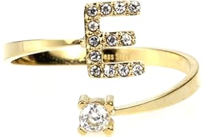 Flowers Anello in Acciaio Regolabile colore argentato o dorato con Lettera iniziale Nome e Punto Luce. Lettera ricoperta di piccoli strass brillanti