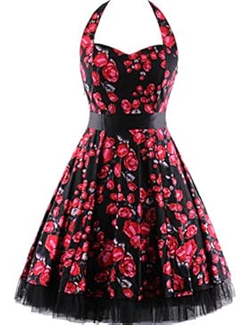 Damen Kleid OTEN 1950er Neckholder Vintage Retro Partykleider Festliche Rockabilly Kleid Cocktailkleid