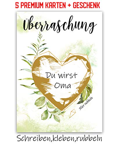 5 Premium + Geschenk Rubbelkarten Überraschung Karte Rubbellos Karten Postkarte Postkarten Rubbellose Geometrisch Gold Karten Schwangerschaft Baby Überraschungskarte Geburtstag A6 DIN