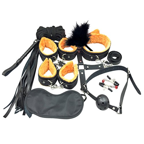 Preisvergleich Produktbild BESTOYARD Erwachsene Vergnügen Spielzeug Plüsch Bondage Bett Fesseln Erwachsene Zurückhaltung Straps Spielzeug Kit 10 Stücke (Schwarz Gelb)