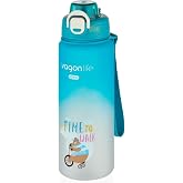 Vagonlife 800ml Sevimli Hayvanlar Desenli Pipetli/Pipetsiz Kullanım Polikarbon Su Matarası (Turkuaz)