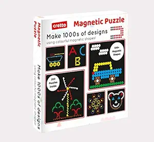 cretto Magnetic Puzzle to Make 1000s of Designs with Colourful Magnetic Circles (400 Magnets, 100 Puzzle Book, Magnetic Board)