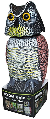 Vogelschreck Vogelscheuche Eule sitzend mit Wackelkopf & Reflektoraugen, 40 cm - 2