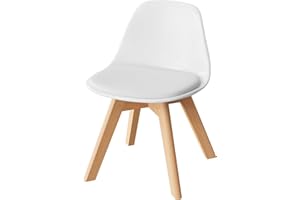 WOLTU Silla para Niños, Silla Infantil Altura de 33 cm, Respaldo Curvado, Asiento de PP + PU, Patas de Madera, con Almohadillas, 38x33x56 cm, Blanco