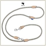 PROFTI Hundeleine aus Nylon, Lederelemente, 4fach verstellbar, große/kleine Hunde, 230cm lang, robust/schwer, Schwarz/Beige