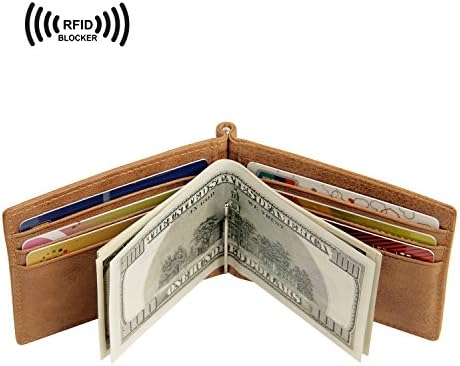 CinDier Genuine Leather Ultra Thin RFID Blocking Wallet Secure Credit Card Holder for Men-Brown