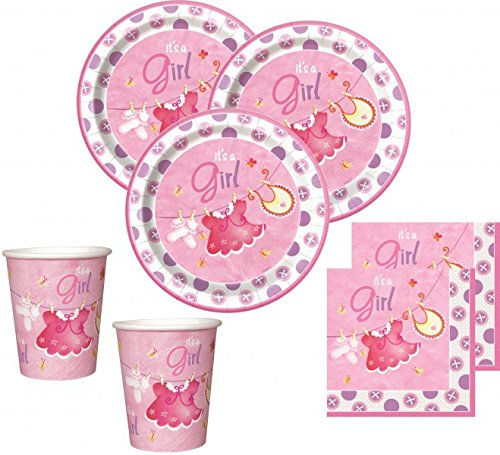 48 Teile Baby Shower Deko Set Wäscheleine Rosa für 16 Personen