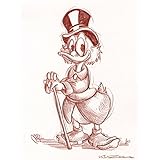 Original Rötelzeichnung auf Zeichenkarton: Dagobert Duck Scrooge / 24x32 cm