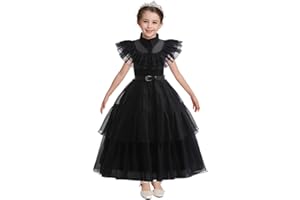 DELANHON Girls Princess Dress Kids Luxury Dark Fancy Dress Costume Family Cosplay Uniform Carnival Outfit for 4-12 years