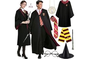 NCKIHRKK kostium dla dorosłych dla Harry'ego Pottera 7 szt. z peleryną, różdżką i magicznym kapeluszem, kostiumy czarodziejów na Halloween, dla kostiumów Harry'ego Pottera Cosplay karnawał, L