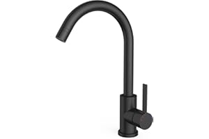PORTOALEGRE Niederdruck Armatur Küche mit 2 Strahlarten, 360 ° Drehbare Wasserhahn Küche, Leicht zu zerlegen und zu waschen, Spültischarmatur für Boiler, Untertischgeräte (Schwarz, Niederdruck/l-shape)