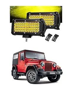 PRIKNIK 7 Inch 40 LED 120 Watt Bar Work Cree Four Row Driving Lamp Fog Light Compatible with Mahindra Thar ( 2 Pieces , Yellow).