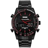 SKMEI Herren Uhren Sport Analog und Digital Elegant Schwarz Edelstahl Armbanduhr Quarz Stopuh Rot 1131