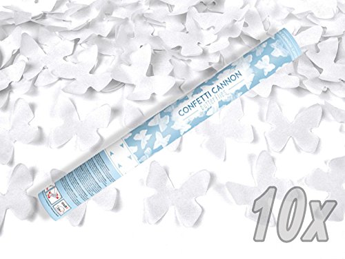 Konfetti Shooter 10 Stück Party Popper Schmetterlinge weiß Konfetti Kanone XXL 60 cm ! Hochzeit Partypopper von Haus der Herzen ® - 2