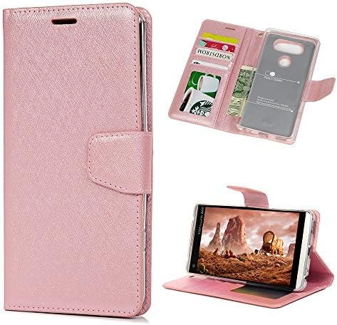 Case for LG V20 Flip Case LANVY PU Leather Wallet Case Cover Smart Stand Silk Pattern Folio Shell Magnet Clasp Card Slots Protective Phone Case for LG V20 - Rose Gold