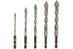 HEIBTENY 5-teiliges Exzenterbohrer-Set Mit 4 Schneiden, Steinbohrer-Set Für Beton, Glas Und Ziegel, 4–12 Mm, Für Glas, Fliesen, Blumentöpfe, Holz, Stanzen, Bohren