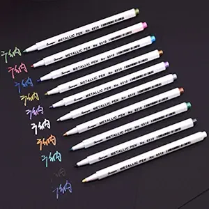10 Assorted Colors Metallic Marker Pens 1mm Tip Metallic Color Sexangular Painting Brush Marker Set for Kids Teens Adults DIY Photo Album Black Graffiti Book Making Gift Invitation Card Thank-You Note