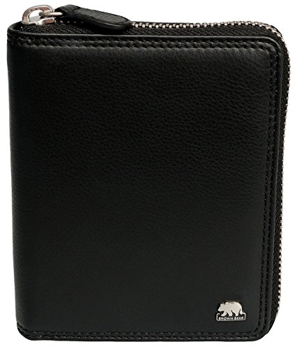 Preisvergleich Produktbild Brown Bear Linkshänder Geldbörse Leder schwarz Reißverschluss 8009 bk