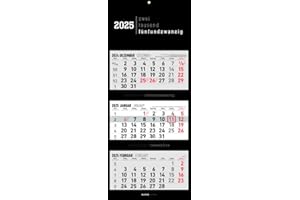 Alpha Edition - Calendario de 3 meses negro 2025, calendario de oficina, 33 x 20 cm (33 x 80 cm abierto), calendario con vista anual, deslizador de fecha, plegable, 3 meses de un vistazo y calendario