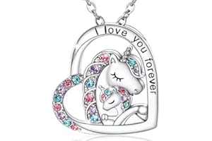 YIYAO Licorne Collier Licorne Pendentif Cadeau Cadeau en Forme de Coeur Pendentif Femme Bijoux Fille Enfant