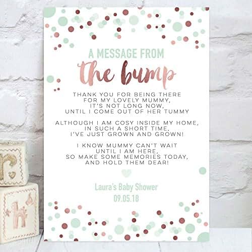 Personalised Message From The Bump Baby Shower Table Sign in Rose Gold Effect and Mint Green ...