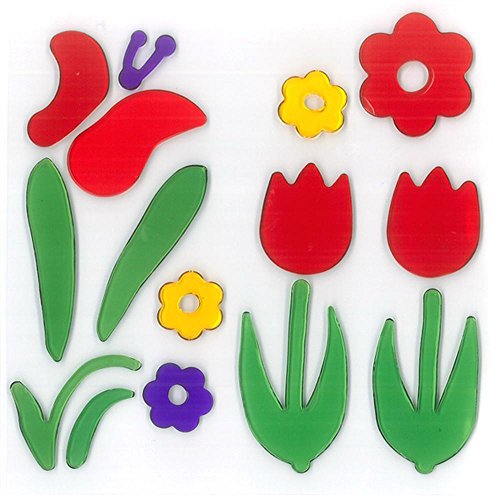 MagicGel Fensterbilder - 2 Tulpen mit Schmetterling, Fensterdeko, Spiegeldeko