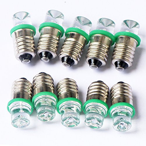 GutReise DC 10pcs e10 3v 4.5v 6v 8v 9v 12v 24v flutlicht led birne flut lampen kalt weiß gelb blau, grün, rot + 10pcs e10 basis (12v, grüne)