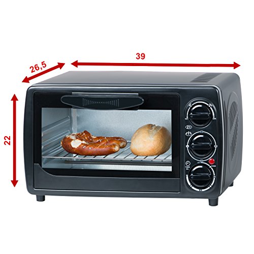 Minibackofen 12 Liter mit Unterhitze, Oberhitze, 1000 Watt bis 250 Grad, 60 Minuten Timer, 3 Einschubhoehen / Doppelverglaste Tuer mit Gummidichtung, Mini Ofen - 6