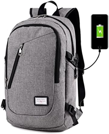 Qihua Business Polyester Laptop Backpack with USB Charging Port Fits Under 17-Inch Laptop and Notebook, Grey