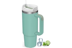 COZOME 30OZ Mug Isotherme avec poignée et Paille, Sans BPA Tasse à Café Acier Inoxydable, Double Isolée Mugs et tasses à Thermos Café, Verres à Boire Réutilisables for Voiture, Bureau, Eucalyptus