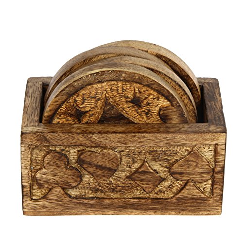 icrafts Set von 4 Mangoholz Getränke Untersetzer mit Halter 10,2 cm ? Handarbeit Casino Untersetzer für Gläser/Bar & Esstisch Zubehör/Bier Dosen - 2